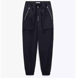 Zara Cargo Trousers With Zips Blue NWT